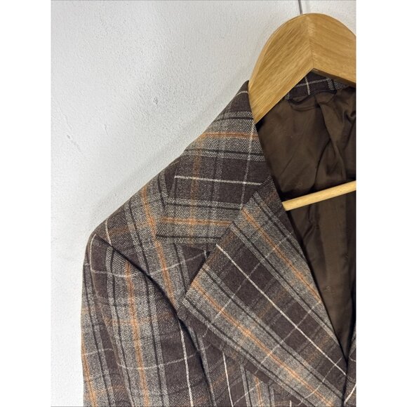 Vintage 70s Glenguard Wool Plaid Sport Coat Brown Orange Check Men 40 WKRP Herb - Picture 4 of 10